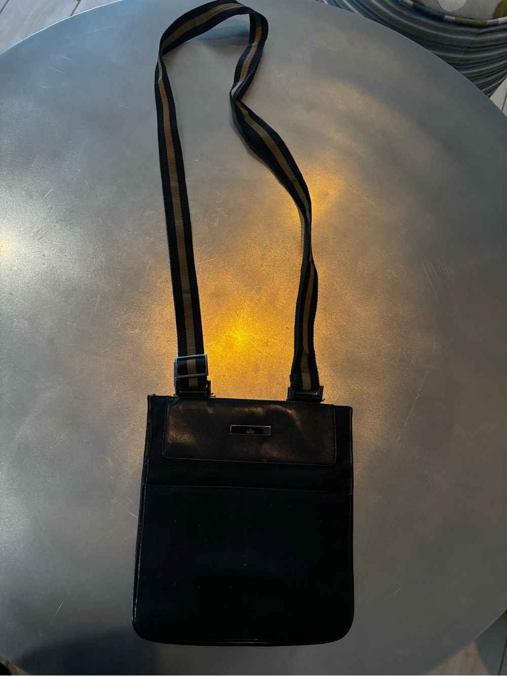 Gucci Black Crossbody Shoulder Bag with Striped Strap